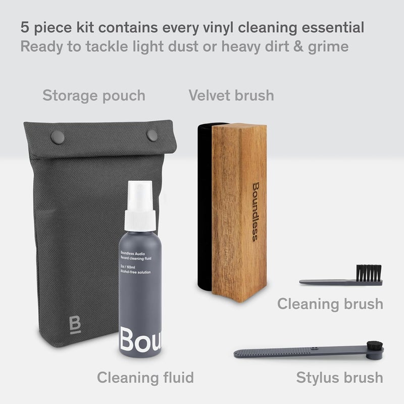 Boundless Audio Vinyl Record Cleaning Kit - 5-in-1 Vinyl Cleaning Kit Includes Velvet Record Brush, Stylus Cleaner, Cleaner Solution, Nylon Brush & Storage Bag - Image 3